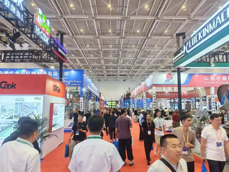 Crowded hall and visitors at the International Meat Industrial Exhibition